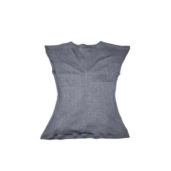 Max Studio Women's Ruched V-Neck Cap Sleeve Top Blue Textured Knit XS NWT - Picture 6 of 7